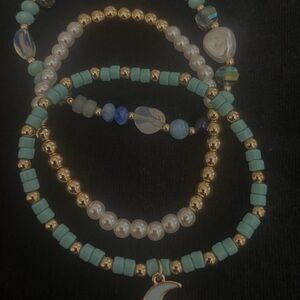 Avon Gold and Turquoise Charm Bracelet Set
